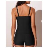 Summer Mae Womens Modest Tankini Swimsuits with Shorts 2025 Tummy Control Bathing Suits with Side Pockets Swimwear Black Size 10