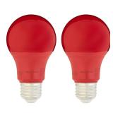 Amazon Basics A19 Red Color Party LED Light Bulbs, 60 Watt Equivalent, Energy Efficient 9W, E26 Standard Base, Non-Dimmable, 10,000 Hour Lifetime, 2-Pack