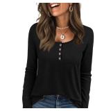 KILISU Womens Long Sleeve Tops Henley Loose Casual T Shirts Fall Women