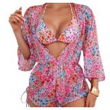 Bolsamila Bikini for Women Bikini Short Summer Beach Halter Triangle Swimsuits 3 Piece Set (US, Alpha, Medium, Regular, Regular, Pink)