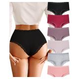 FINETOO Cotton Underwear for Women Sexy Boy Shorts Breathable Cheeky Lace Trim Panties Womens Underwear 6 Pack