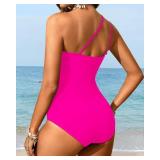 Aqua Eve Women Mesh One Piece Swimsuit - Tummy Control One Shoulder Bathing Suit Cut Out Swimwear 2025 Hot Pink Medium