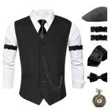 COSLILLI 1920s Mens Costume Gatsby Gangster Costume Roaring 20s Costumes for Men 1920s Mens Outfits Accessories Set Halloween XL