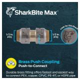 SharkBite Max 1/2 Inch Coupling, Push to Connect Brass Plumbing Fitting, PEX Pipe, Copper, CPVC, PE-RT, HDPE, UR008A