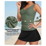 Talisea Womens Tankini Bathing Suits with Skirt Two Piece Tummy Control Swimsuits Ladies Swimwear Army Green XXL