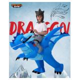 Spooktacular Creations Inflatable Costume for Kids, Ride on Ice Dragon Inflatable with Hat, Cool Ride On Blow Up Dragon Costume Blue (Child 7-10 yr)