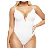 Popilush Body Suits for Womens Deep V Neck Bodysuits for Women Backless Thong Body Shaper Tummy Control Medium