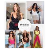 Popilush Body Suits for Womens Deep V Neck Bodysuits for Women Backless Thong Body Shaper Tummy Control Medium