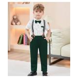 SANMIO Toddler Baby Boy Clothes Suit Gentleman Wedding Outfits, Formal Dress Shirt with Bowtie + Suspender Pants, 2-3T