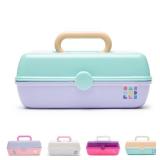 Caboodles Pretty in Petite Makeup Box, Two-Tone Seafoam on Lavender, Hard Plastic Organizer Box, 2 Swivel Trays, Fashion Mirror, Secure Latch for Safe Travel