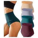 FINETOO Seamless Underwear for Women High Waisted Tummy Control Panties No Show Nylon Womens Briefs 4 Pack Medium