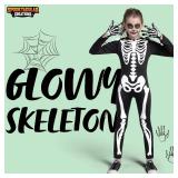 Spooktacular Creations Halloween Kids Skeleton Costume, Unisex Glow in the Dark Skeleton Jumpsuit with Gloves for Boys, Girls Halloween Dress Up, Role Play, Cosplay Party-3T