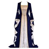 YEAXLUD Womens Renaissance Medieval Costume Dress Lace up Irish Over Long Dresses Cosplay Retro Gown (XXXL, Navy)