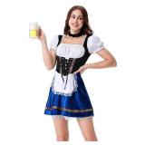 GRAJTCIN Oktoberfest Costumes Women German Bavarian Dirndl Dress Velvet Beer Maid Outfit Halloween Carnival Adult (M, Blue)