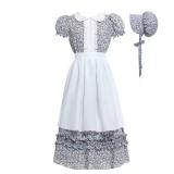 Vibsion Women Pioneer Colonial Dress Floral Prairie Dresses Pilgrim Costume Historical Pioneer Trek Clothing 3Pcs S