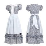 Vibsion Women Pioneer Colonial Dress Floral Prairie Dresses Pilgrim Costume Historical Pioneer Trek Clothing 3Pcs S