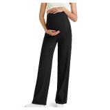 G4Free Maternity Yoga Pants Wide Leg Palazzo Pants High Waist Over The Bump Pregnancy Trousers for Work and Active (Black,S,Regular)