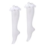LIQWEI 1 Pairs White Knee High Socks with Bow, Cotton Soft Knee High Socks With Lace Ruffle Bow, High Stockings for Daily Wear School Dating Dance