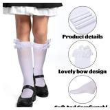 LIQWEI 1 Pairs White Knee High Socks with Bow, Cotton Soft Knee High Socks With Lace Ruffle Bow, High Stockings for Daily Wear School Dating Dance