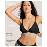 OEAK Womens Comfortable Triangle Bras No Underwire Sexy Plunge Unlined Bralette Pull On Bra Seamless Everyday Tshirt Bras Black,Large