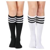American Trends Knee High Socks for Women Striped Tube Socks Youth Athletic Soccer Socks 2 Pack Black White & White Black One Size
