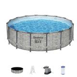 Bestway Steel Pro MAX 16 Foot Round Above Ground Pool Set w/ 3 Layer Liner - Retail: $800