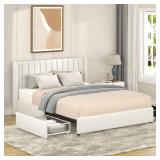 Queen Platform Bed Frame with Storage Drawers - Missing Hardware & Screws  - Retail: $379