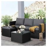 3-Piece Outdoor Sectional Sofa Set with Glass Table - Retail: $199