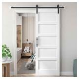 White 5-Tempered Glass Panel Sliding Barn Door with Hardware Kit - Retail: $219