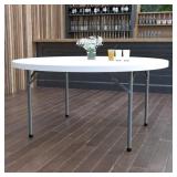 Flash Furniture 5-Foot Round Granite White Plastic Folding Table - Retail: $675