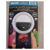 Bower RGB Phone Clip LED Light for Selfies  Makeup Apply  and More; White - Retail: $21