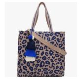 Navy Leopard Print Tote with Tassel - Retail: $49