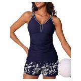 Summer Mae Modest Tankini Swimsuits for Women 2025 Two Piece Bathing Suits with Sporty Pockets Boy Shorts for Tummy Control Eternal Night Size 12
