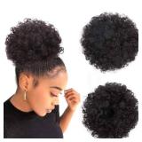 Yinmei Baibian Afro Puff Drawstring Ponytail Kinky Curly Bun Hair Synthetic Short Extensions Hairpieces Updo Hair for Black Women (1B)
