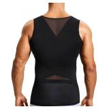 MOLUTAN Mens Compression Shirt Slimming Body Shaper Vest Sleeveless Undershirt Tank Top Tummy Control Shapewear for Men, L