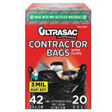 Ultrasac - Heavy Duty Extra Thick Contractor Bags  42 Gallon  32 x 44  3 Mil  Black  20 Count