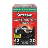 Ultrasac - Heavy Duty Extra Thick Contractor Bags  42 Gallon  32 x 44  3 Mil  Black  20 Count