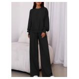 PRETTYGARDEN Womens 2 Piece Sets Long Sleeve Sweatshirt Wide Leg Pants Loose Matching Lounge Set Trendy Fall Outfits (Black,Medium)
