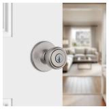 Kwikset Tylo Entry Door Knob with Lock and Key, Secure Keyed Handle Exterior, Front Entrance and Bedroom, Satin Nickel, Pick Resistant SmartKey Rekey Security and Microban