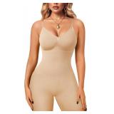 Irisnaya Women Slimming Bodysuits Shapewear Tops Tummy Control Body Shaper Spaghetti Strap Camisole Leotards Bodycon Jumpsuit (Beige Mid Thigh, X-Large/XX-Large)