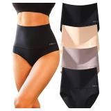 FINTETOO Light Tummy Control Underwear Women High Waisted Briefs Plus Size Shapewear Under Dress Ladies Panties, 4ct, XXL