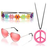 WILLBOND 60s 70s Accessories for Women Hippie Costume Accessories Peace Sign Necklace Headband Hair Wreath Sunglasses(Fresh Style)