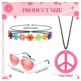 WILLBOND 60s 70s Accessories for Women Hippie Costume Accessories Peace Sign Necklace Headband Hair Wreath Sunglasses(Fresh Style)