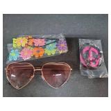 WILLBOND 60s 70s Accessories for Women Hippie Costume Accessories Peace Sign Necklace Headband Hair Wreath Sunglasses(Fresh Style)