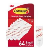 Command Indoor Small Replacement Strips, 64 Strips, Damage-Free Hanging Wall Adhesive Strips to Re-Hang Small Hooks for Hanging Christmas Decorations, Holds up to 1 lb