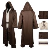 GINLANIME Obi Wan Costume for Mens, Jedi Cosplay Costume Tunic Pant Belt Suit for Adult Halloween Cosplay Outfit, Brown XS