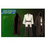 GINLANIME Obi Wan Costume for Mens, Jedi Cosplay Costume Tunic Pant Belt Suit for Adult Halloween Cosplay Outfit, Brown XS