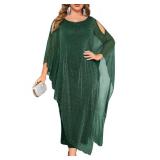 ZOMVA Plus Size Elegant Formal Dress Long Cape Overlay Wedding Guest Formal Cocktail Mother of Bride Outfit, Sparkly Green, 3X