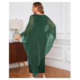 ZOMVA Plus Size Elegant Formal Dress Long Cape Overlay Wedding Guest Formal Cocktail Mother of Bride Outfit, Sparkly Green, 3X