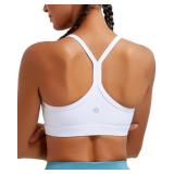 RUNNING GIRL Sports Bra for Women Ruched V Neck - Y Back Spaghetti Thin Strap Wireless Padded Medium Support Yoga Crop Top_WX3094_White_S